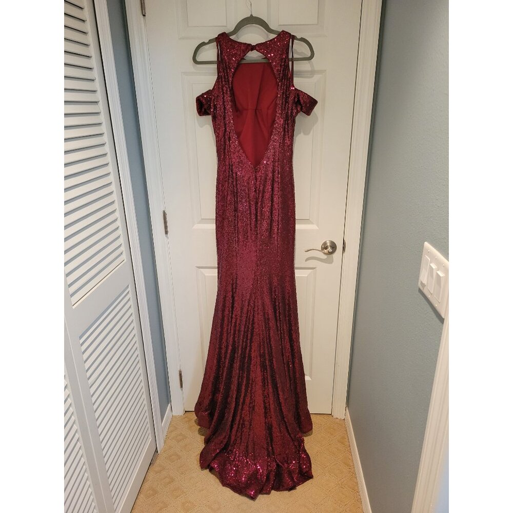 Mori Lee Ruby Red Burgundy Sequin Cold Shoulder M… - image 4